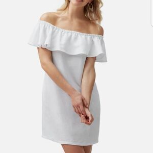NWT Tommy Bahama White Linen Chic Feminine Off-Shoulder Lined Sun Dress Size S